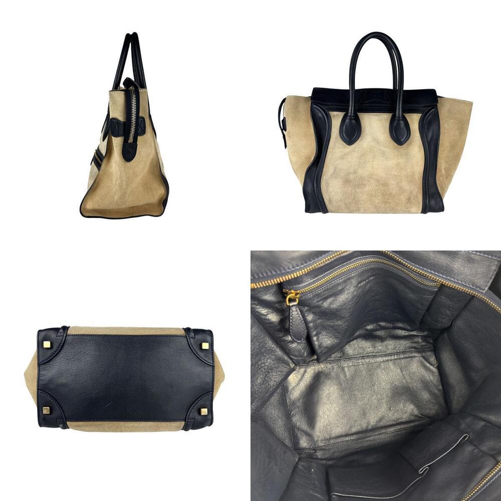 Celine Luggage Shopper Handbag Suede Leather Beige Tan Navy Blue - Picture 2 of 4